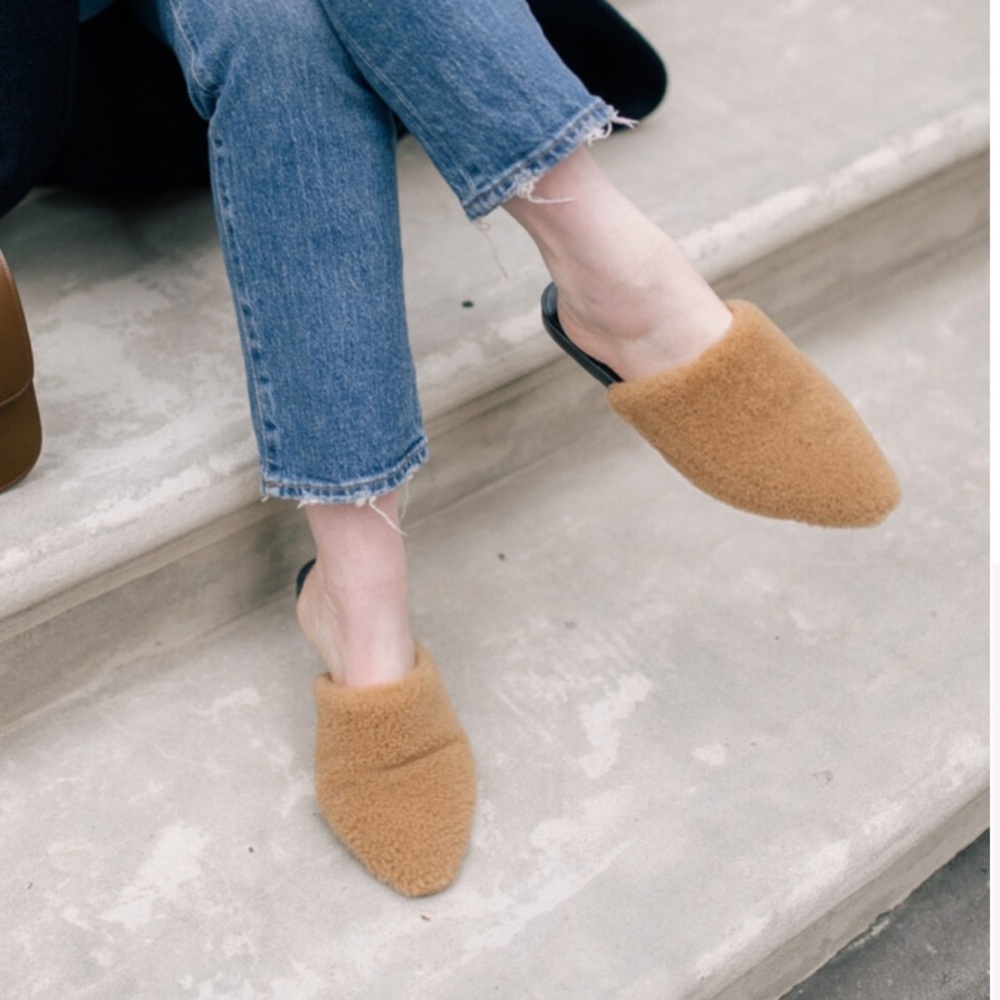Jenni Kayne Tan Shearling Mules